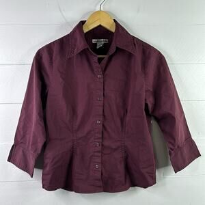 ENVISION STUDIO Plum Wine Button Up 3/4 Sleeve Blouse Top Shirt Size Small‎